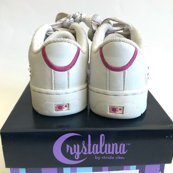 CRYSTALUNA by Stride Rite JAMMIN White Pink Gemstone Leather Lace-Up Sneakers 6M - Picture 3 of 7